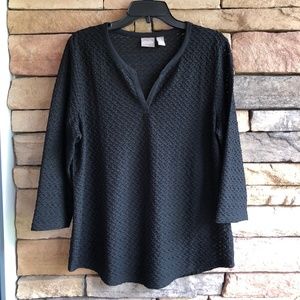 Chico's Black Textured Semi Sheer Long Sleeve Tunic Blouse Top Women 2/Large EUC